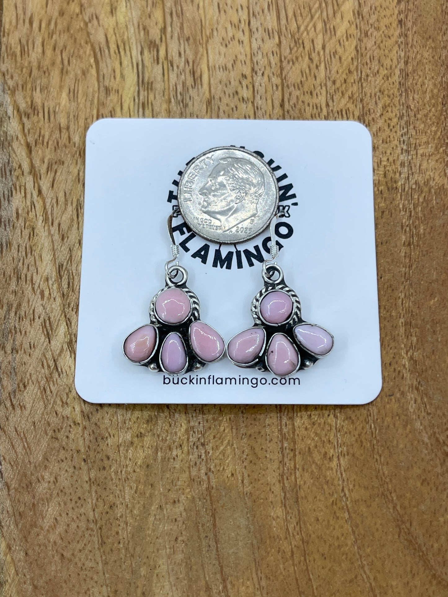 Pink Conch Shell Half Cluster Earrings by Gary Shorty, Navajo