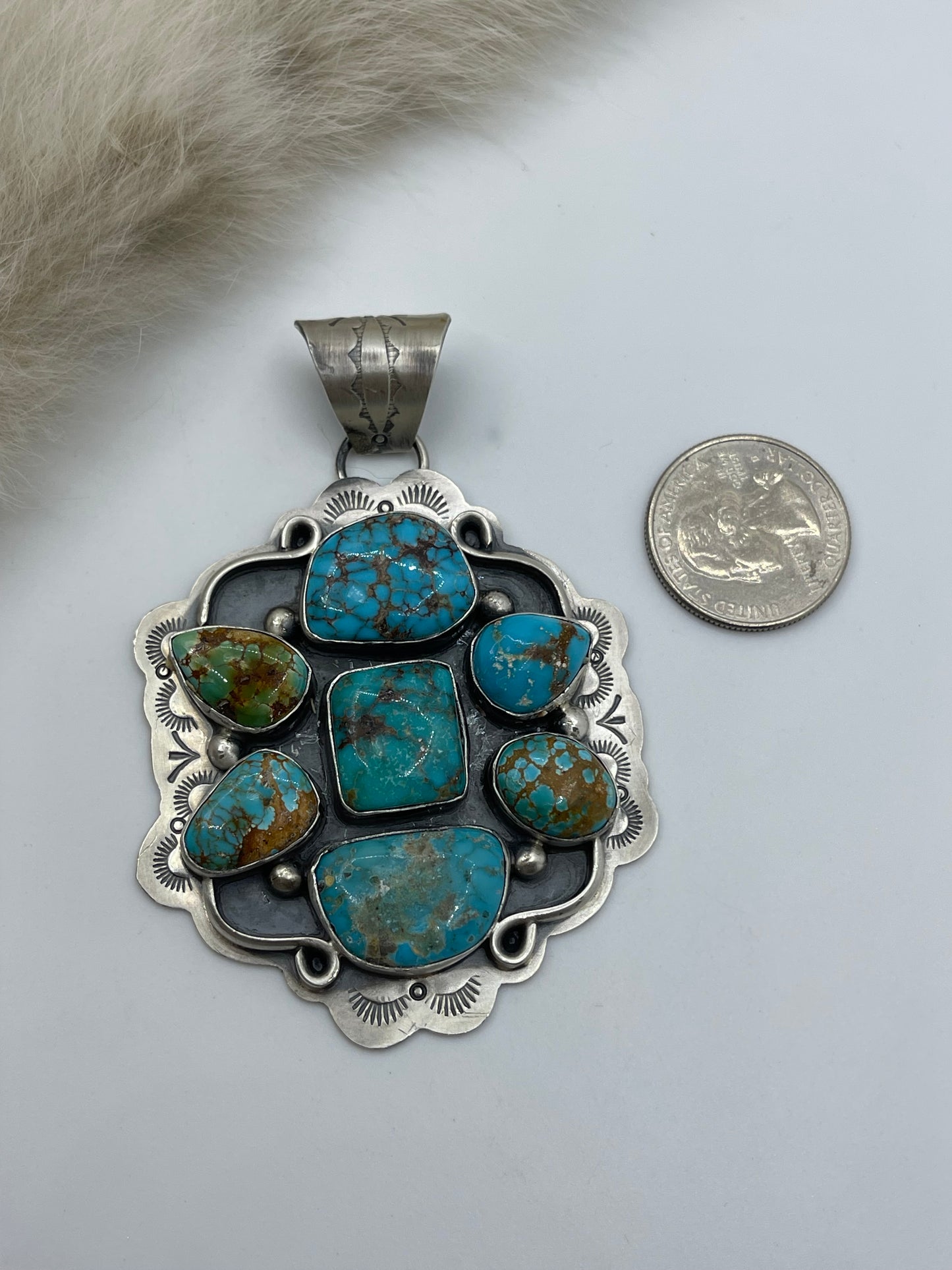 High Grade Kingman Turquoise Cluster Pendant by Lyle Piaso, Navajo