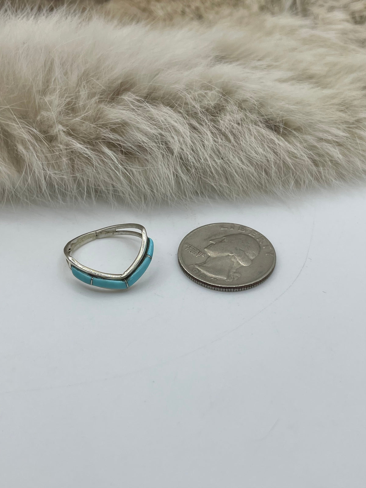 8.0 Turquoise Inlay Chevron Ring by Jamie Johnson, Navajo