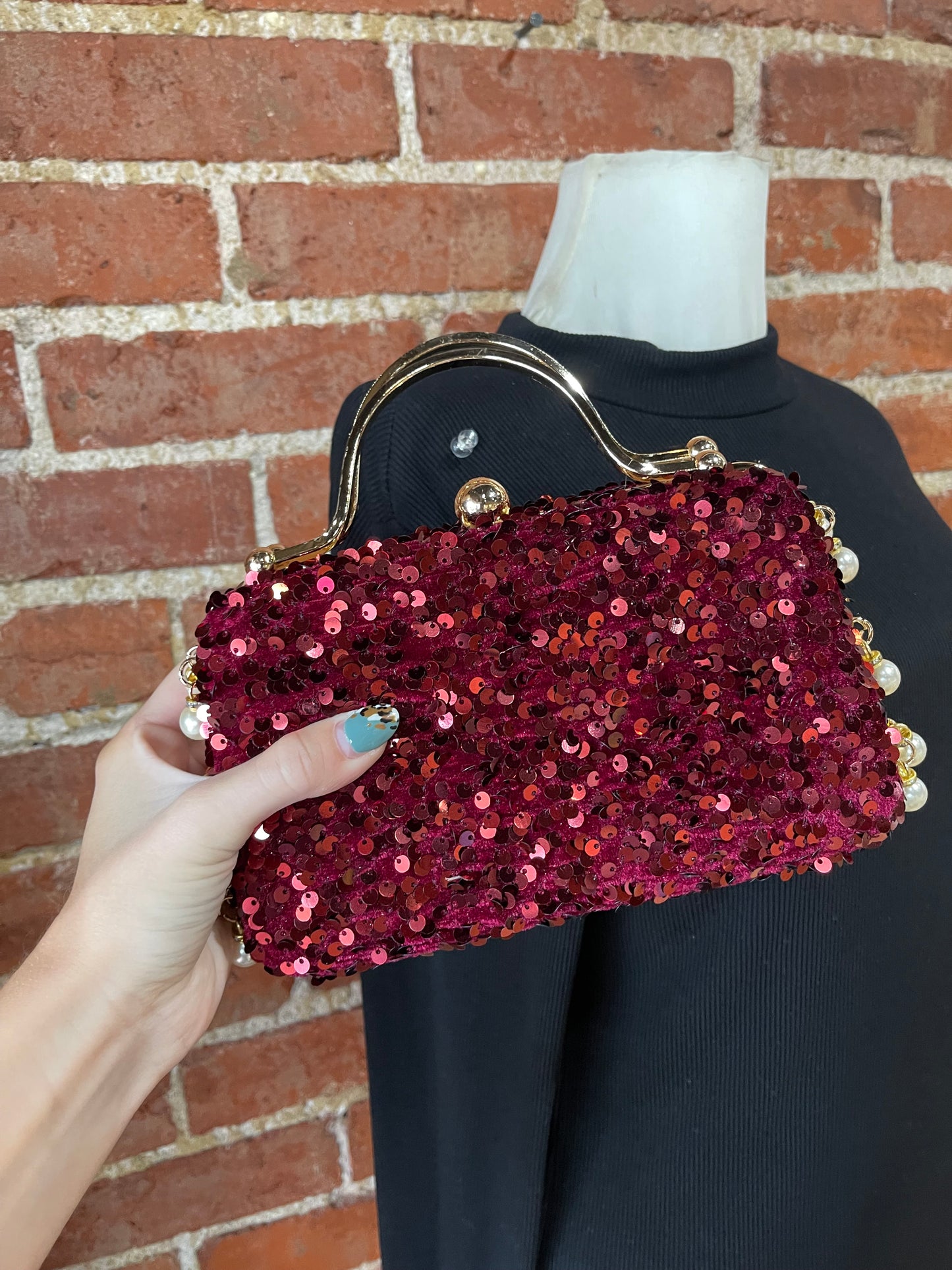 Sparkly Sequin Purse with Gold color Trim