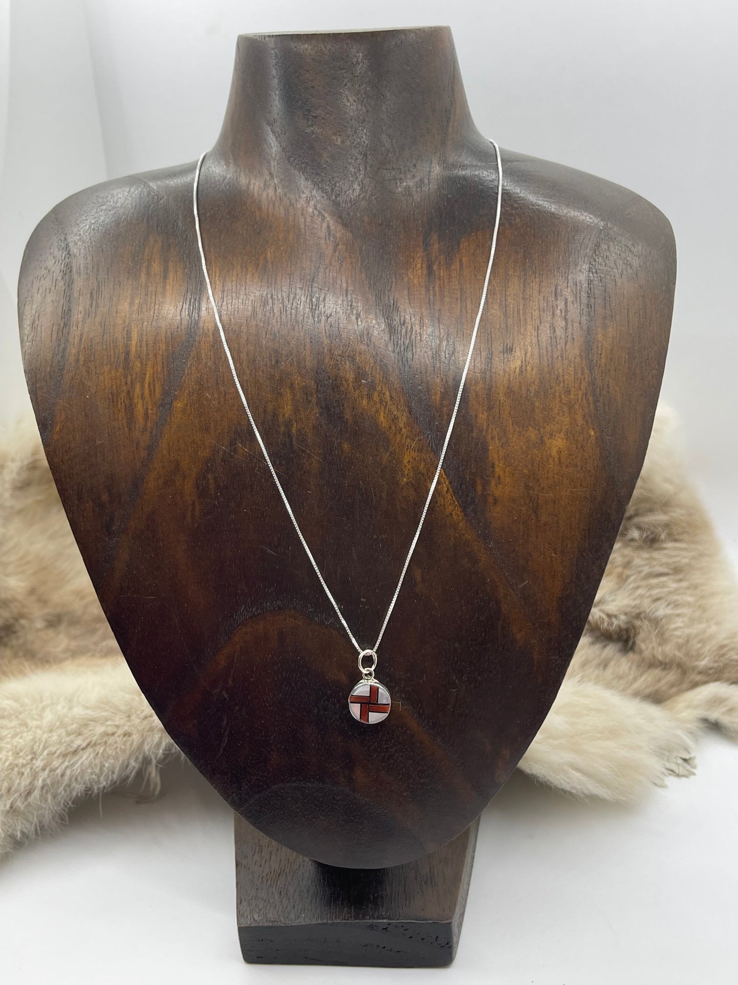 18" Chain with Inlaid Circle Pendant by James Cheama, Zuni