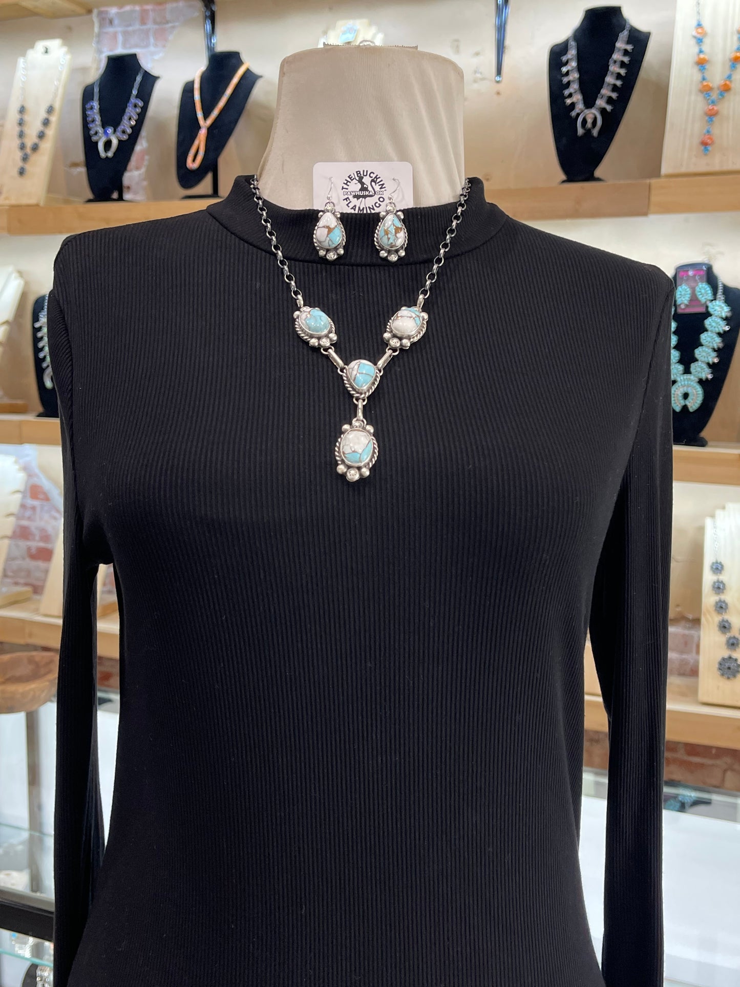 20" Cotton Candy Lariat with matching earrings by Augustine Largo, Navajo