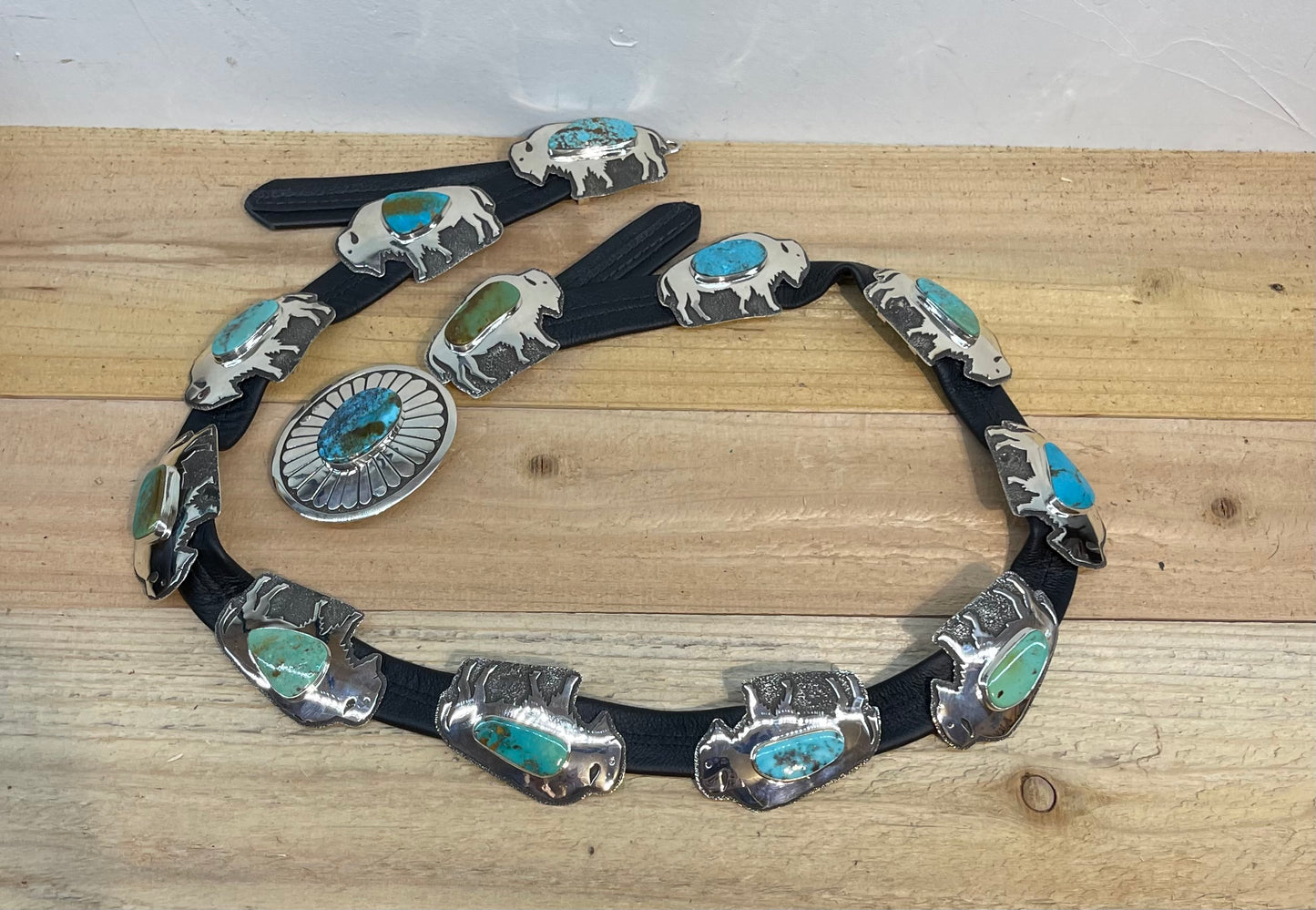 Morenci and #8 Turquoise Buffalo Belt and Cuff Set by Marie Jackson, Navajo