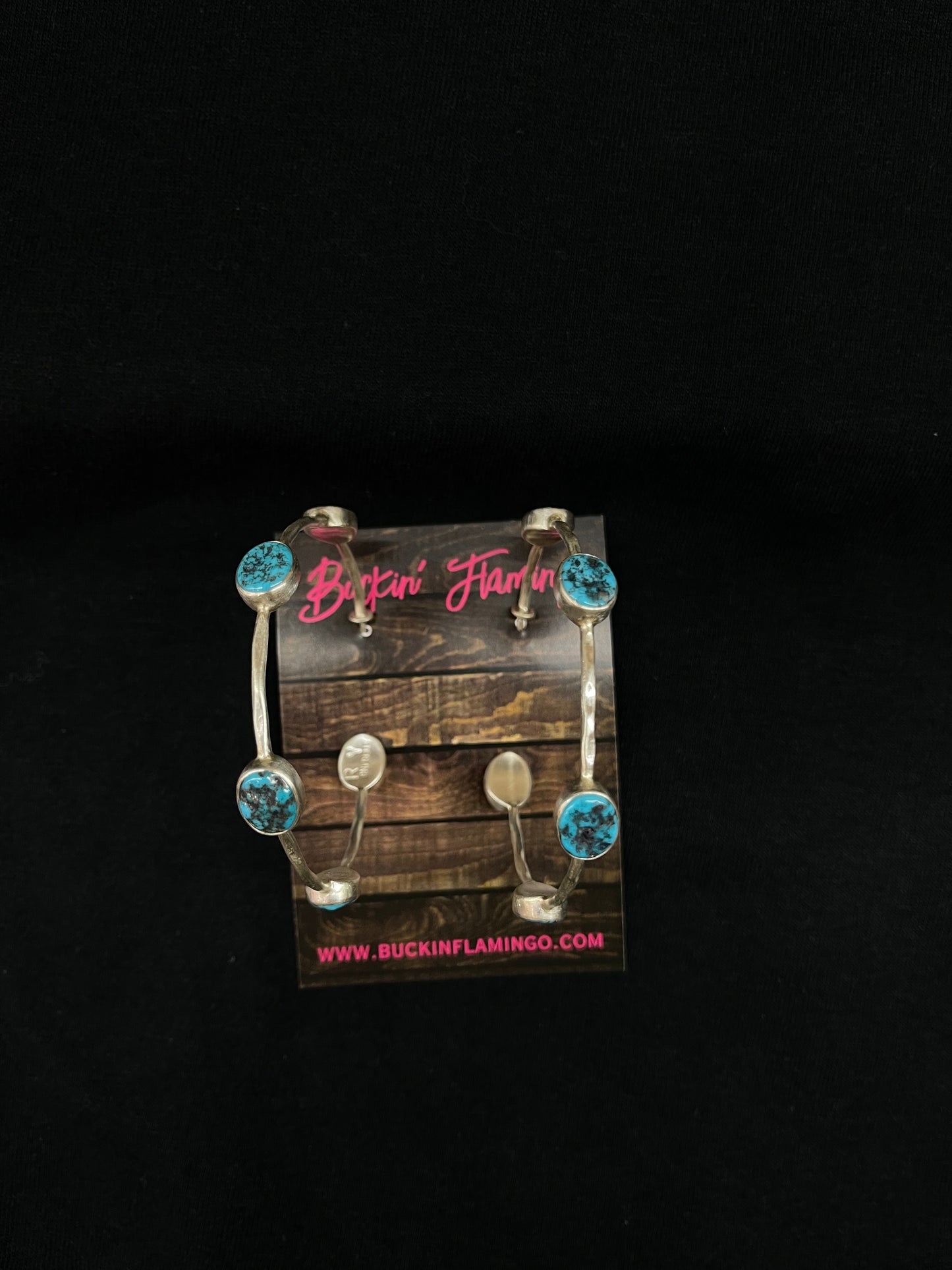 2 1/4" Turquoise post Hoop Earrings by R. Yazzie, Navajo