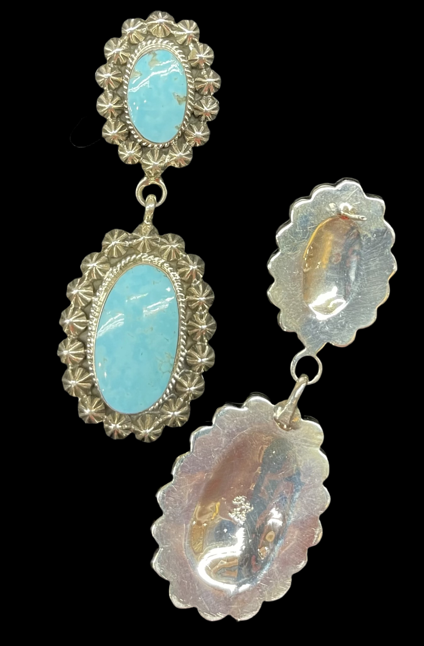 Kingman Turquoise Post Dangles by Running Bear, Navajo