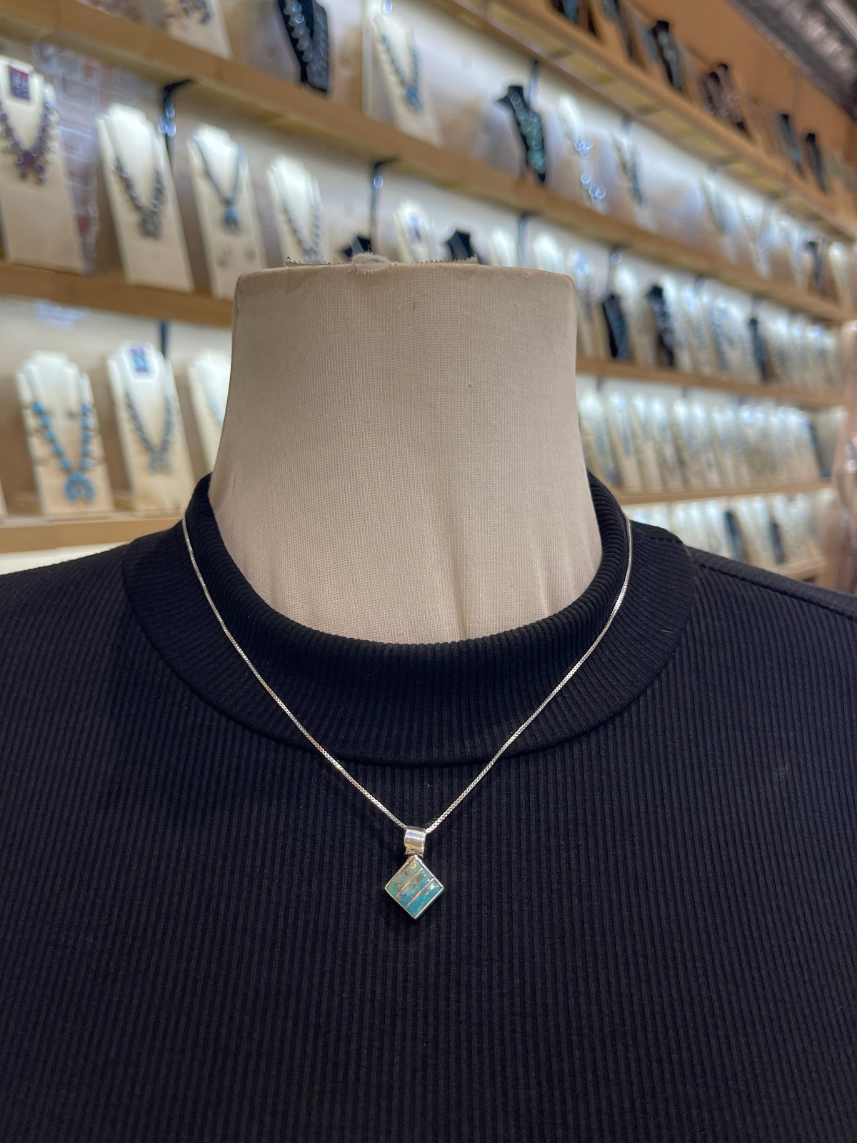 18" 5.9mm Bail Turquoise Inlay Earring & Necklace Set by Michelle Haloo, Zuni