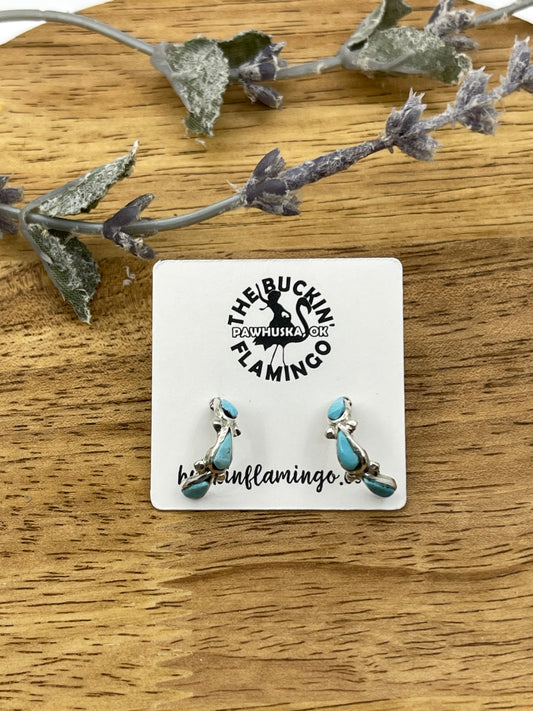 Turquoise Teardrop Mini Half Hoop Post Earrings by Bryce Vacit, Navajo