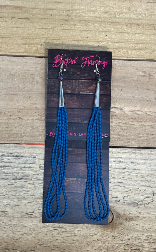 6" Blue Matte Seed Bead Hook Dangles by Ren McCulley; Creek, Seminole
