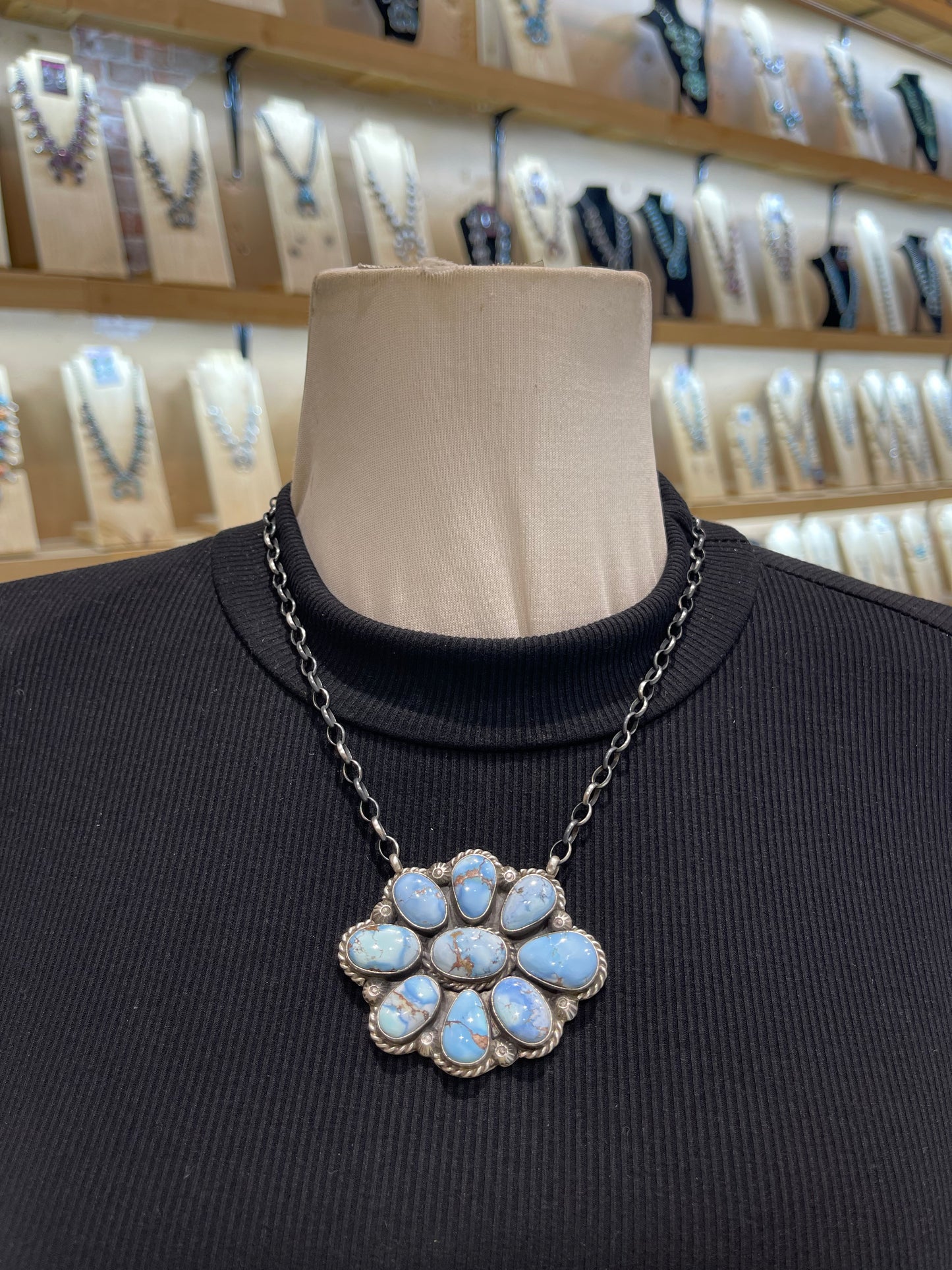18" Golden Hills Turquoise Cluster Necklace by Augustine Largo, Navajo