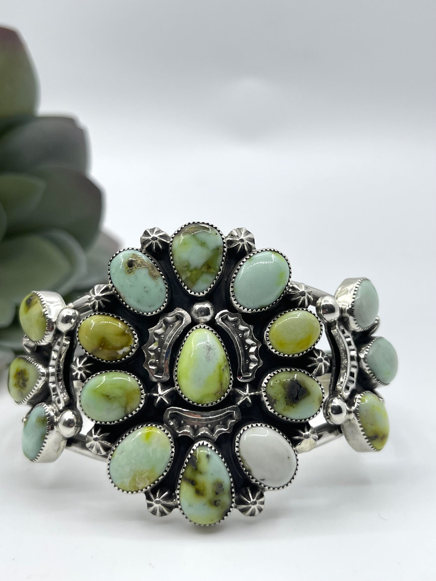 5 3/4"-7 1/4" Palomino Turquoise Cluster Cuff by Larson Lee, Navajo