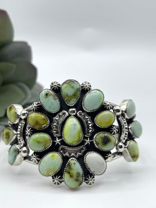 5 3/4"-7 1/4" Palomino Turquoise Cluster Cuff by Larson Lee, Navajo
