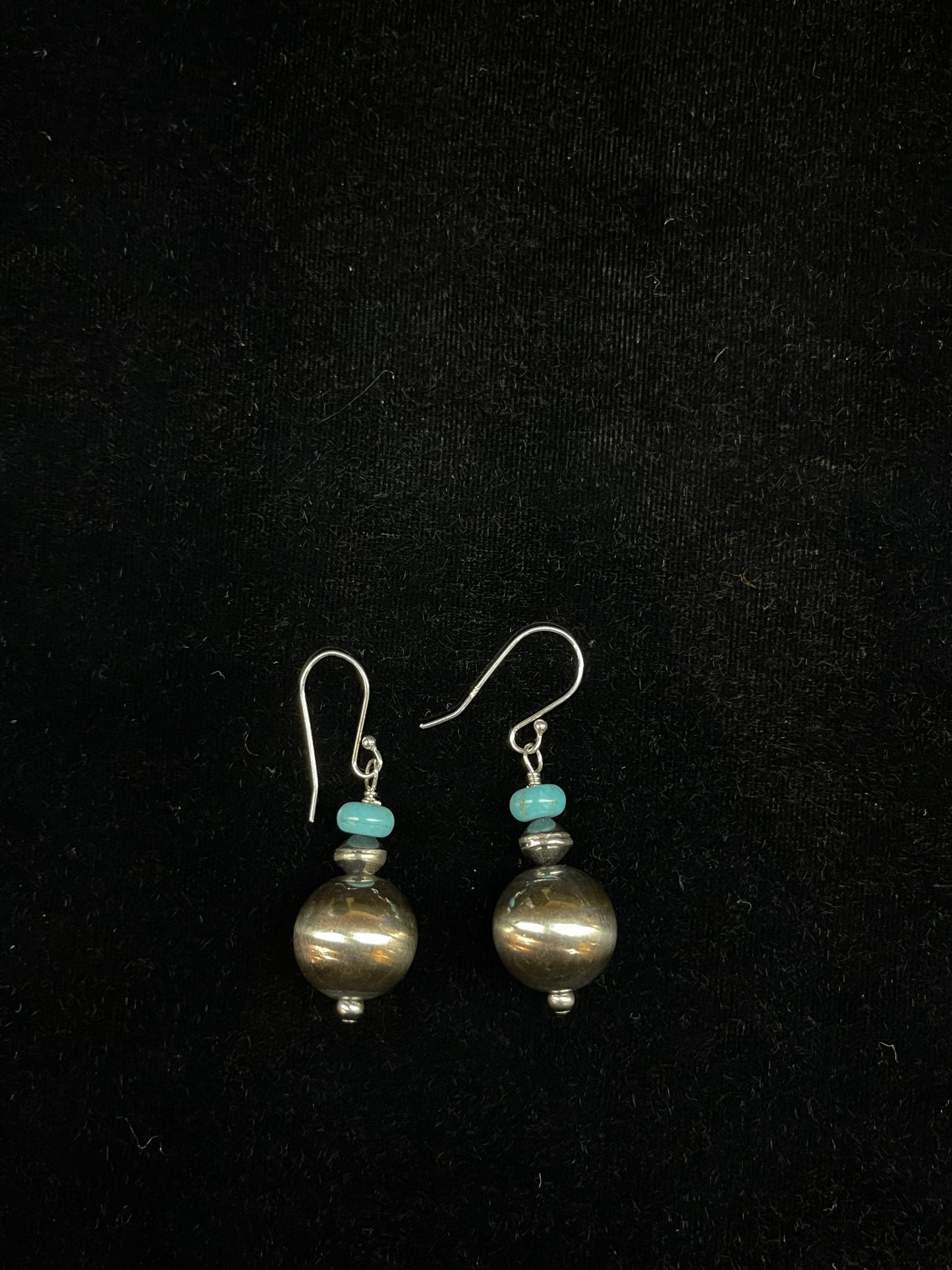 14mm Navajo Pearls and Turquoise Dangle Earrings