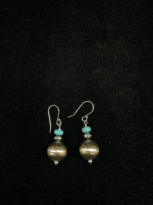 14mm Navajo Pearls and Turquoise Dangle Earrings