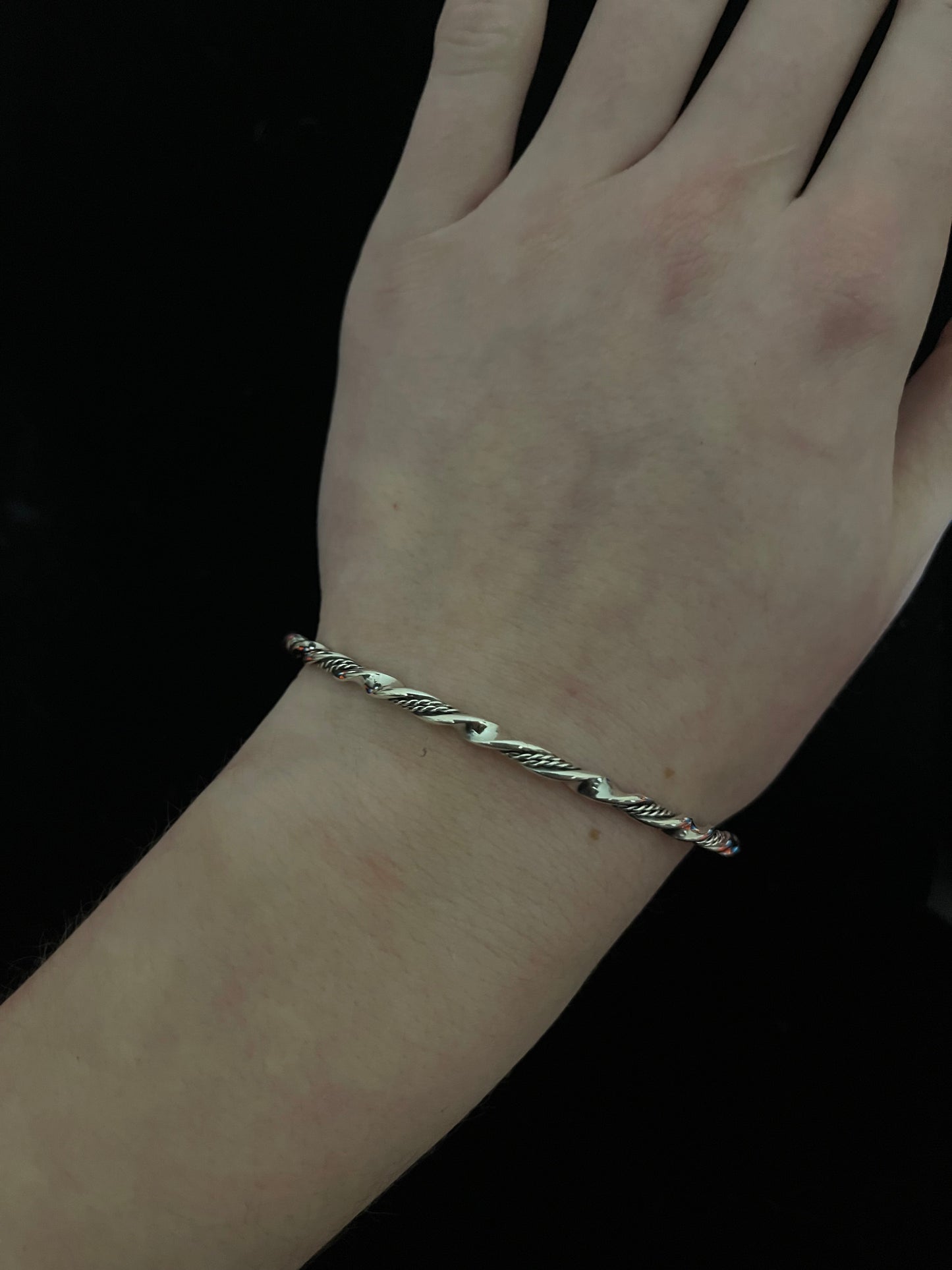 8" Twisted Sterling Silver Bangle by Elaine Tahe, Navajo