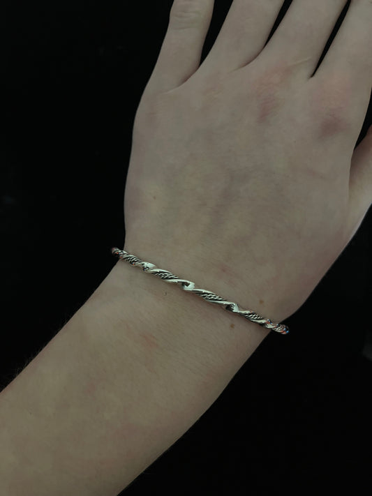 8" Twisted Sterling Silver Bangle by Elaine Tahe, Navajo
