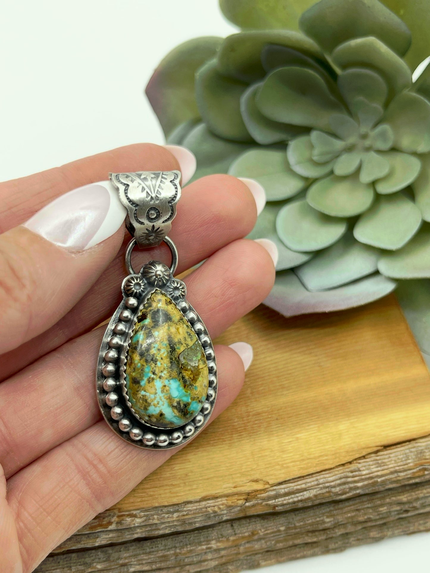 Sonoran Gold Turquoise Teardrop Pendant with a 8.4mm Bale by Boyd Ashley, Navajo