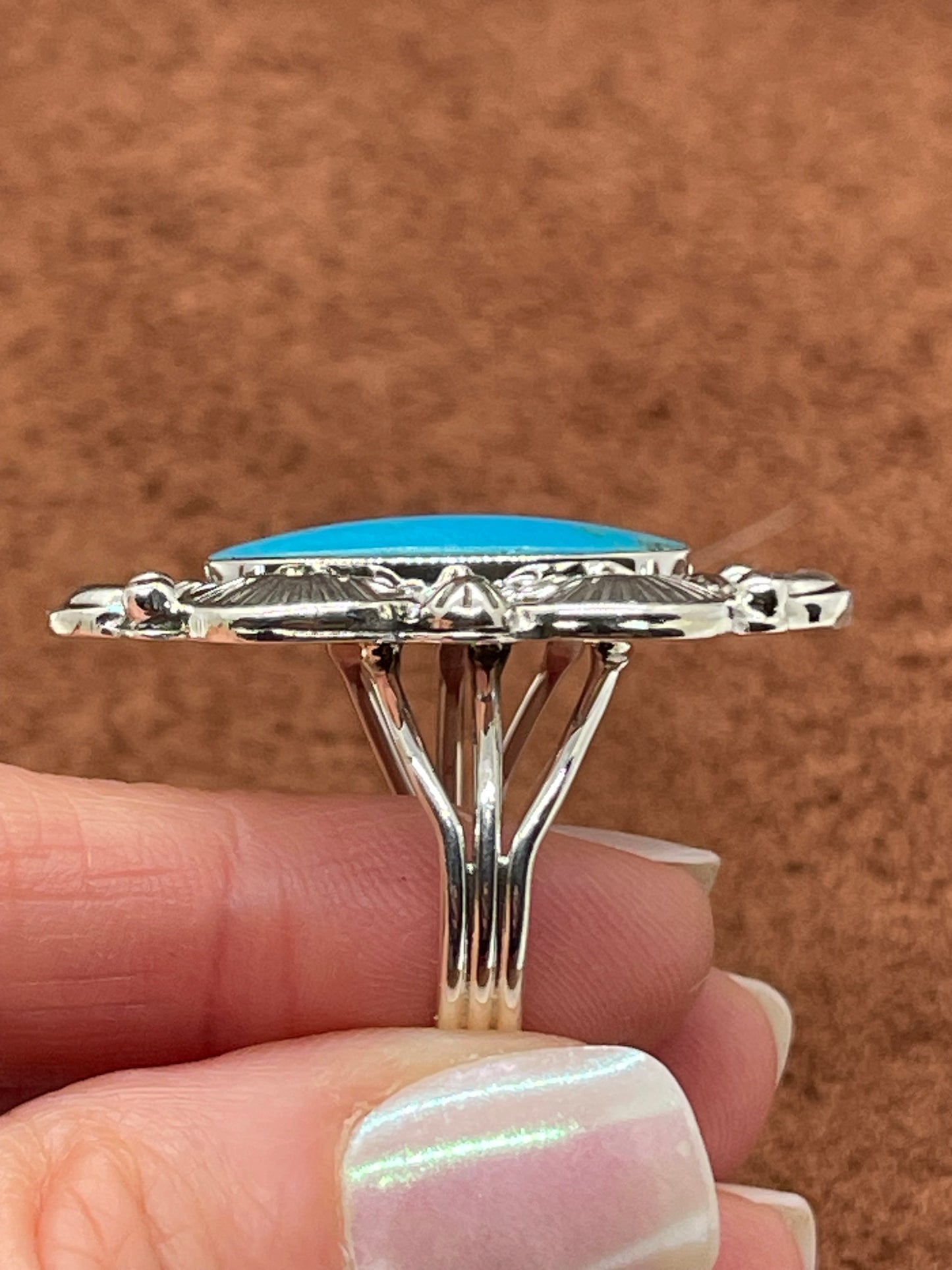 10.0 Turquoise Oval Ring by Daniel Dakai, Navajo