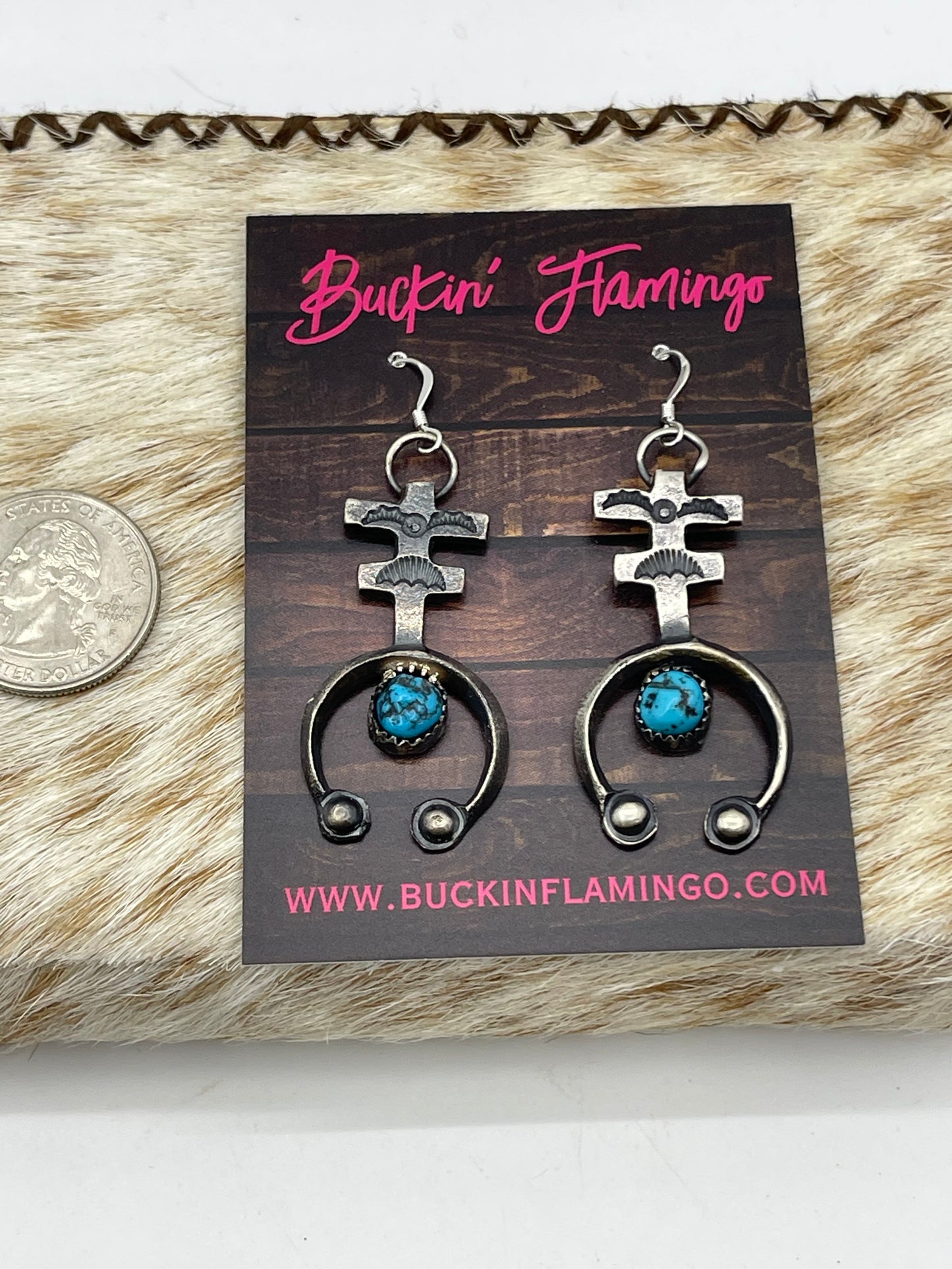 Tufa Cast Naja Turquoise Dangle Earrings by Eva and Linberg Billah, Navajo