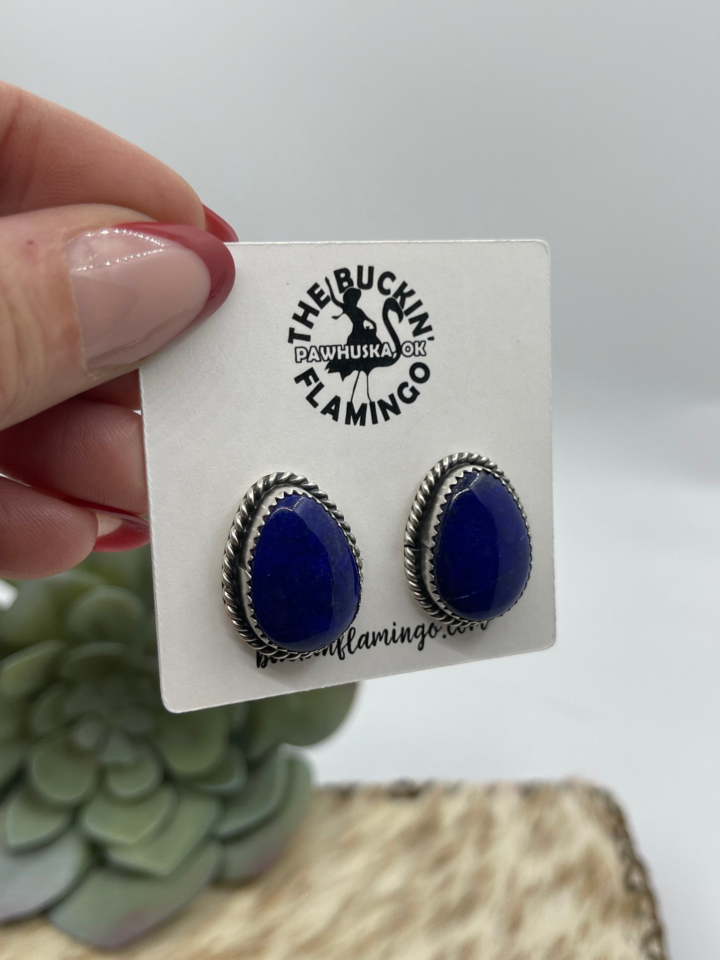 Lapis Teardrop Post Earrings by Freda Martinez, Navajo