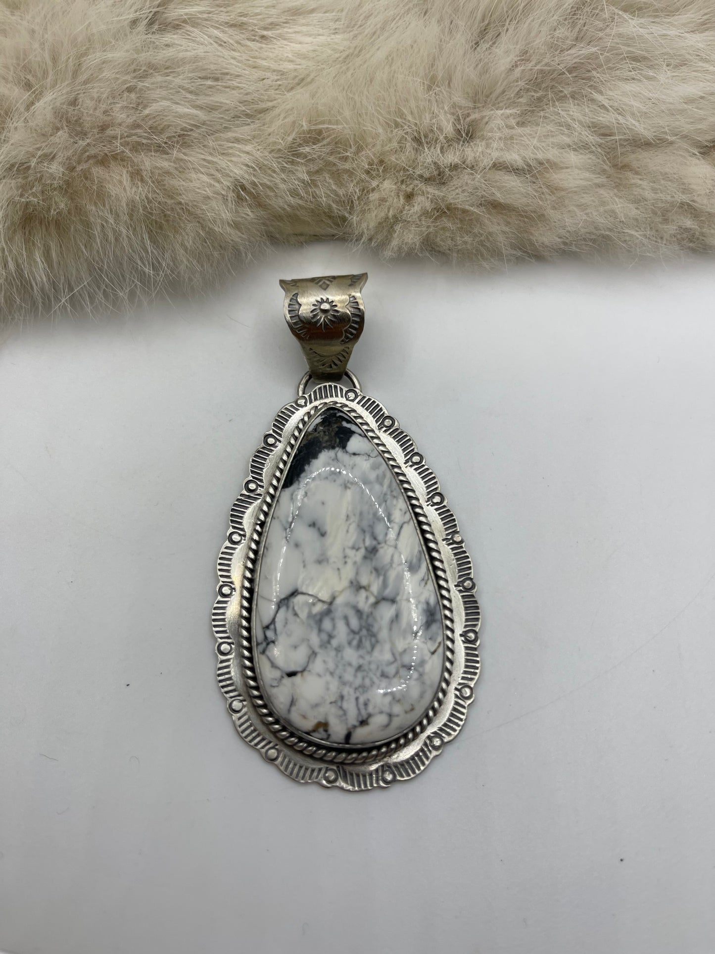 10mm Bail White Buffalo Teardrop Pendant by Jeff Largo, Navajo
