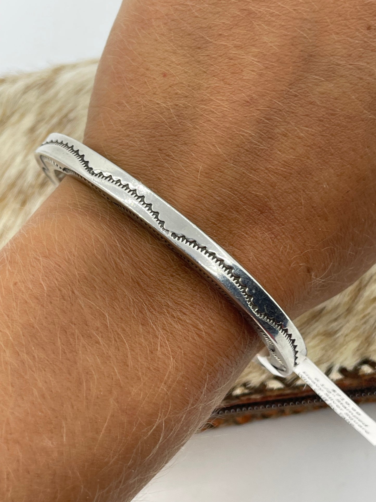 6 1/2" Stamped Heavy Silver Square Wire Cuff by Tahe, Navajo