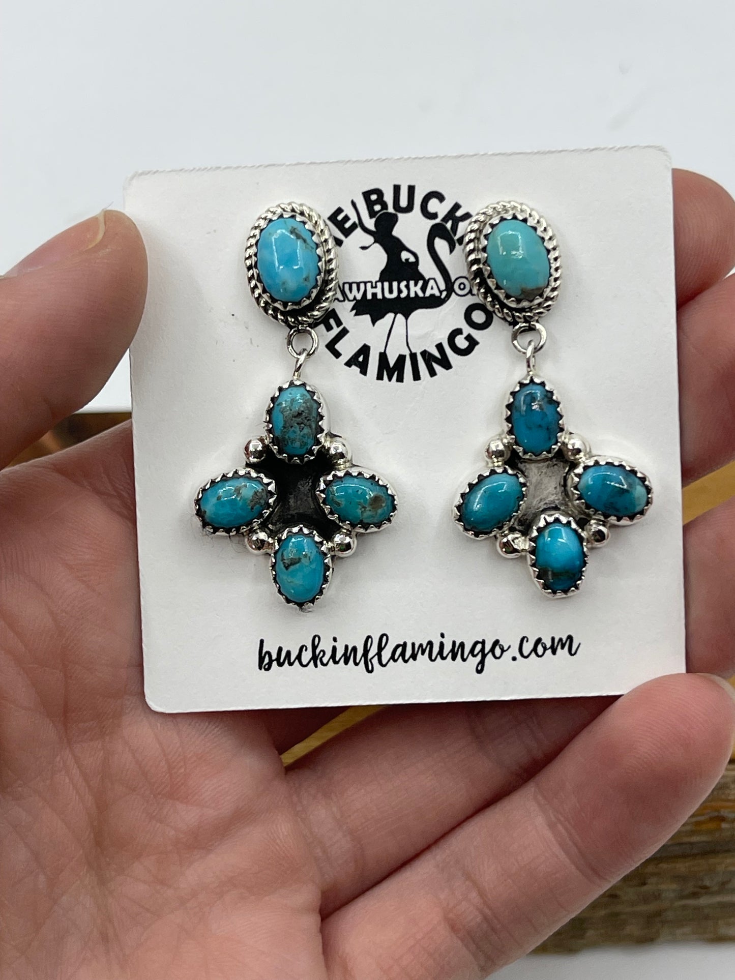 5 Stone Turquoise Post Dangle Earrings by Vernon Tsosie, Navajo