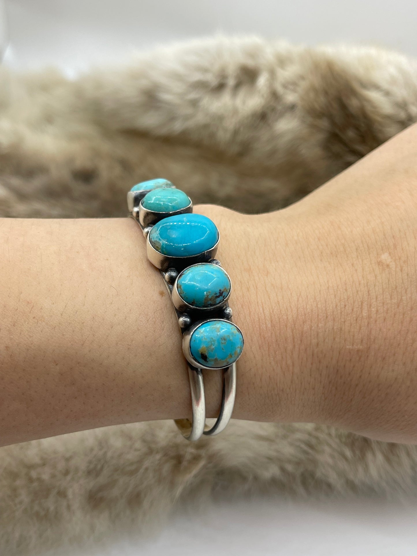 5.5"-7.25" 5 Stone Kingman Turquoise Cuff by Augustine Largo, Navajo