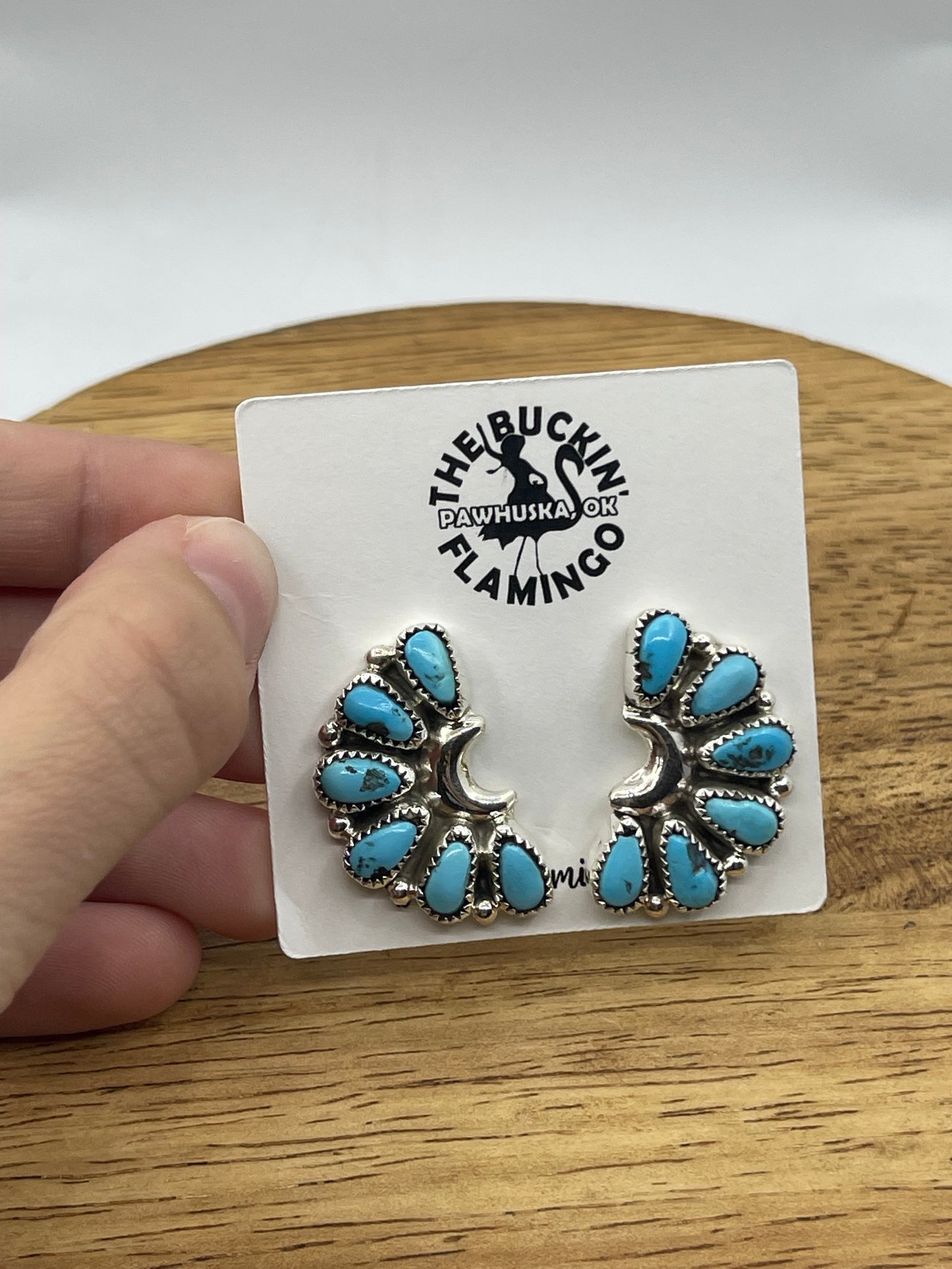 LOT 65 1/11 Turquoise Half Cluster Post Earrings by Justina Wilson, Navajo