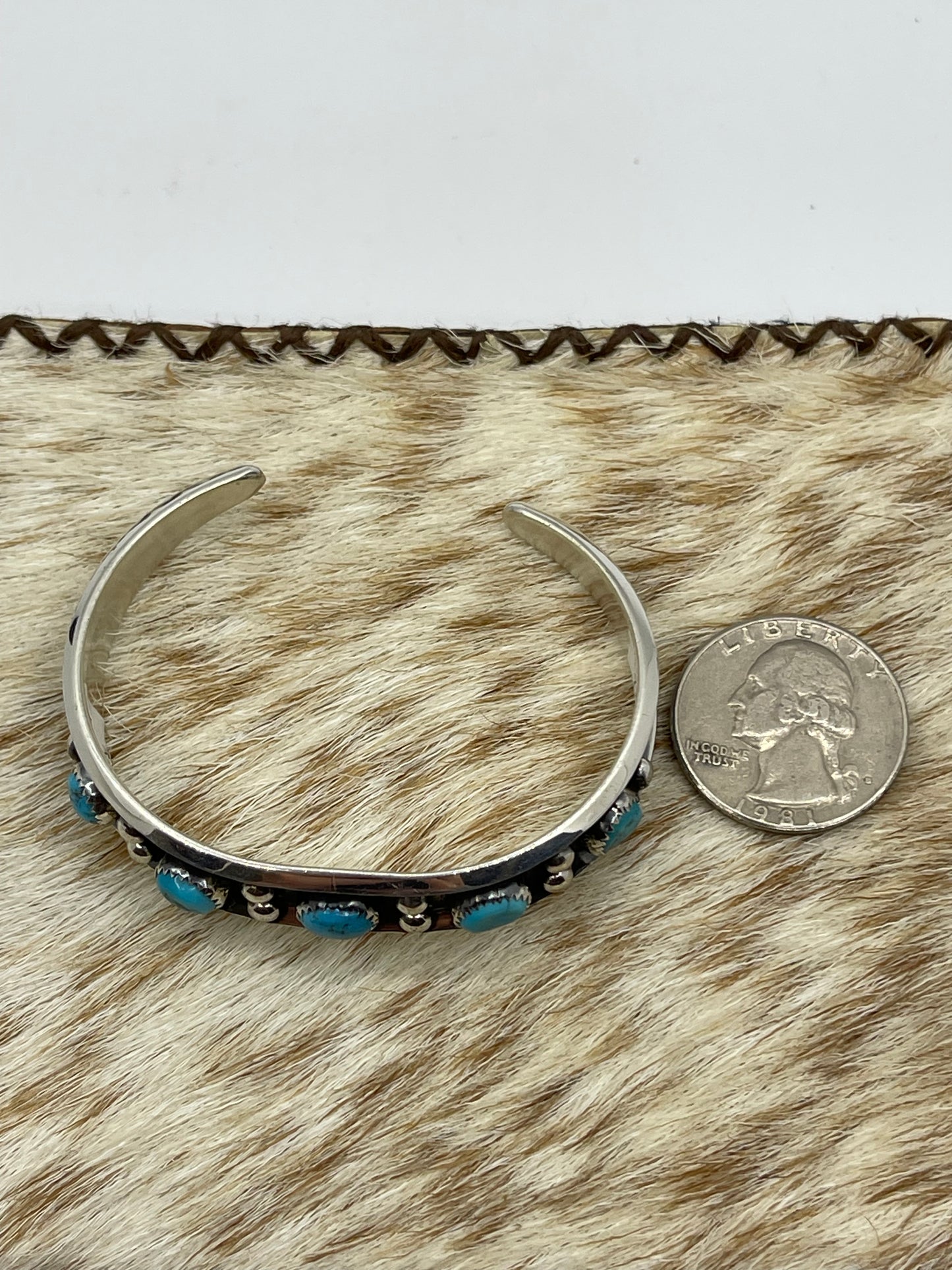 6"-6 3/4" 5 Stone Sleeping Beauty Turquoise Cuff by Paul Largo, Navajo