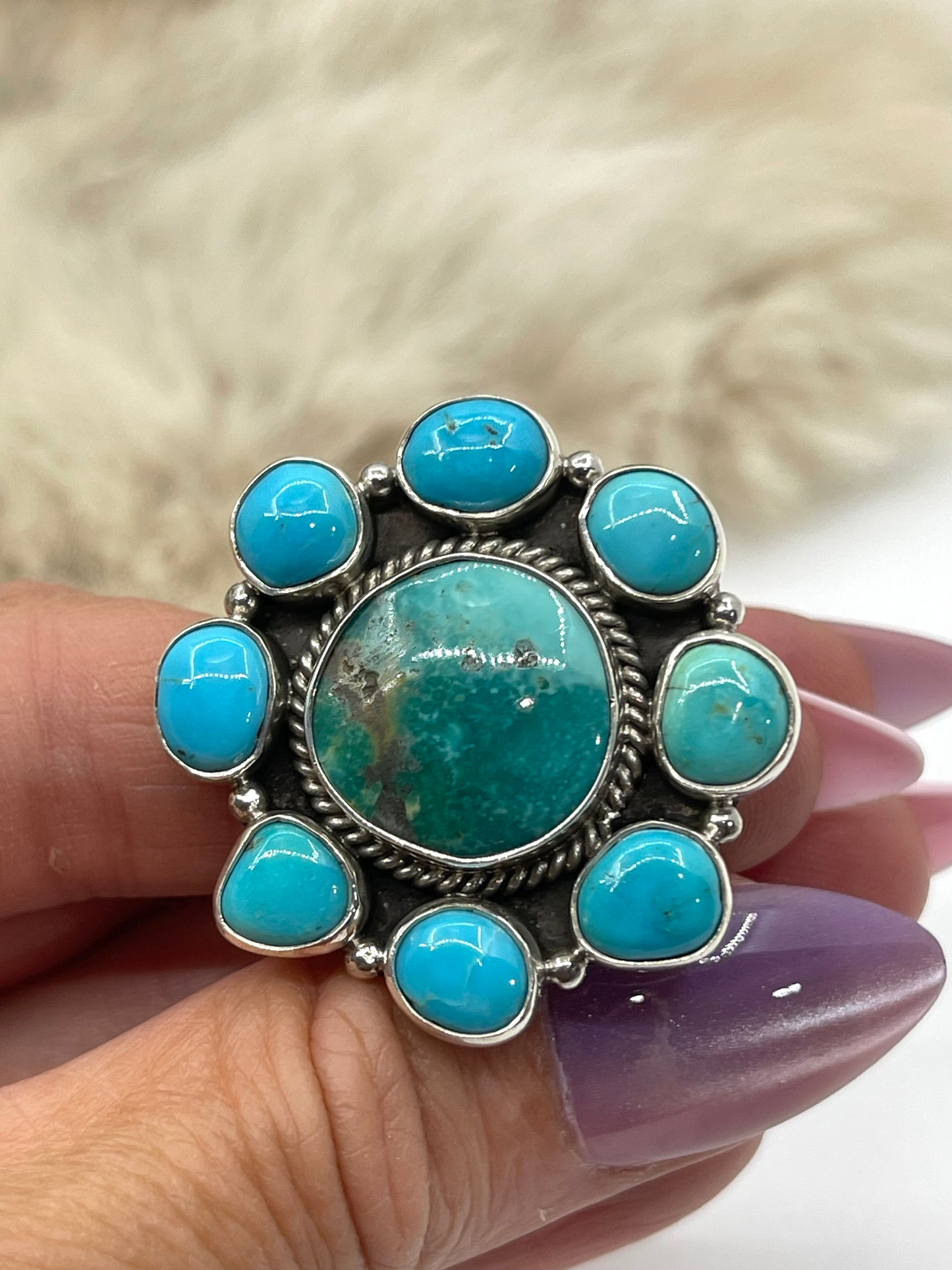 Adjustable 6.0-11.0 Turquoise Cluster Ring