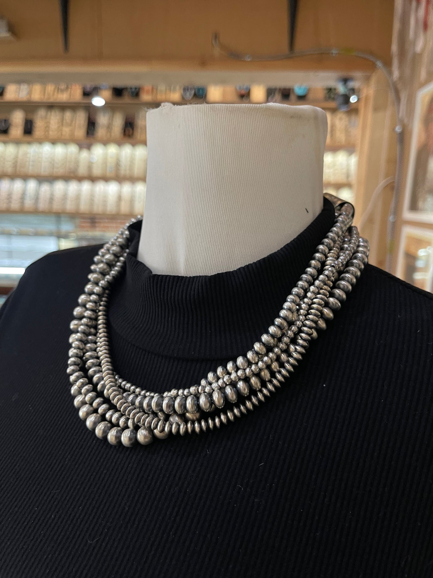 20" 5 Stand 4mm-8mm Handmade Navajo Pearls Necklace by Dorinda Mariano, Navajo