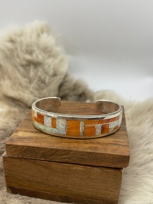 6.5" Orange Spiny & White Opal Inlay by Glendora Boogua