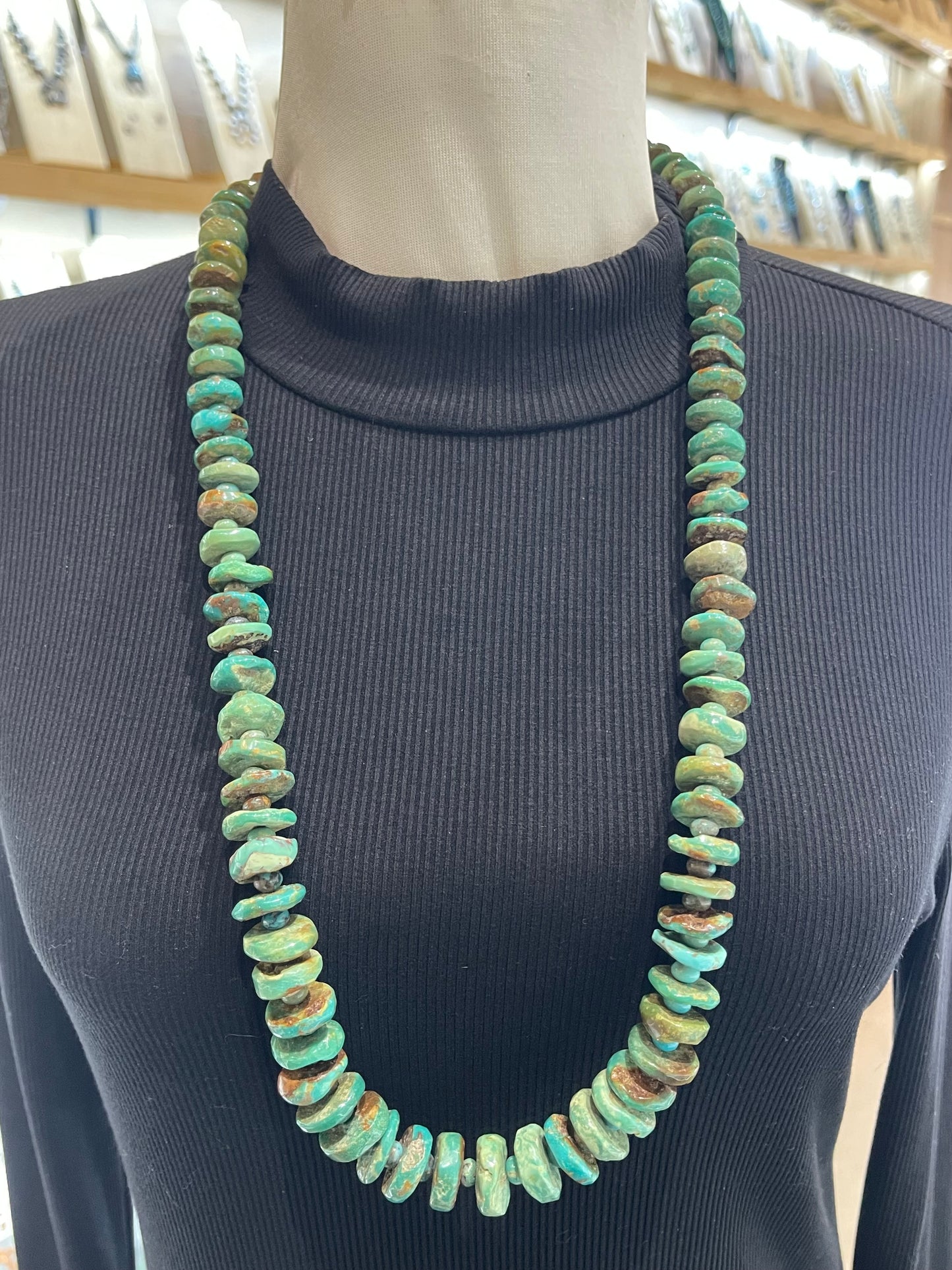 32" Natural Disc Royston Turquoise Necklace