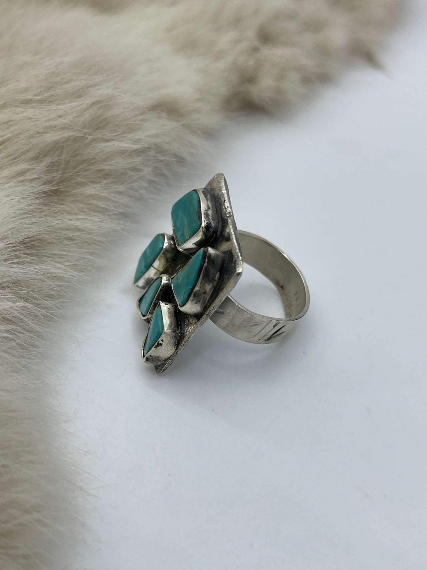 Adjustable 5 Stone Square Ring by Jude Candelaria, Zuni