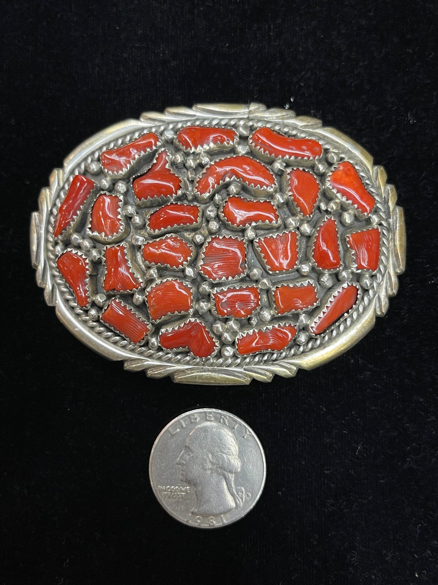 Red Coral Belt Buckle by Anita Whitegoat