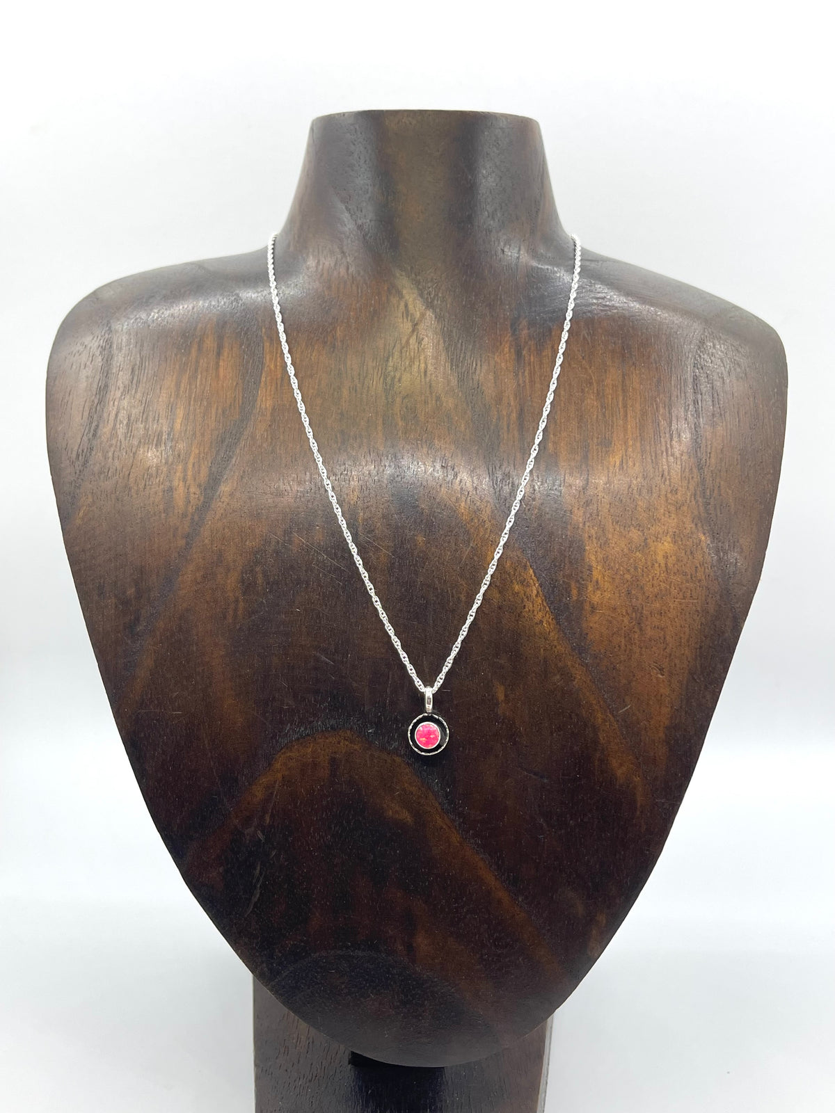 16” Chain Hot Pink Opal Necklace by Carina Leekity, Zuni