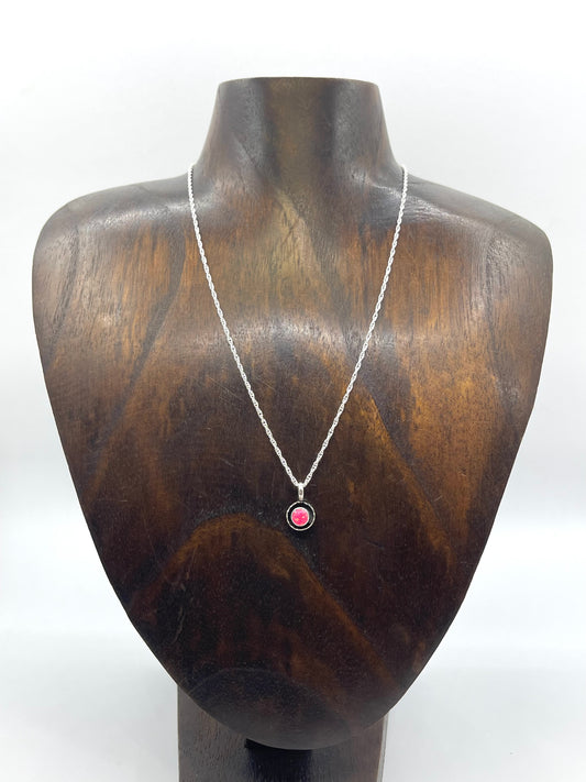 16” Chain Hot Pink Opal Necklace by Carina Leekity, Zuni
