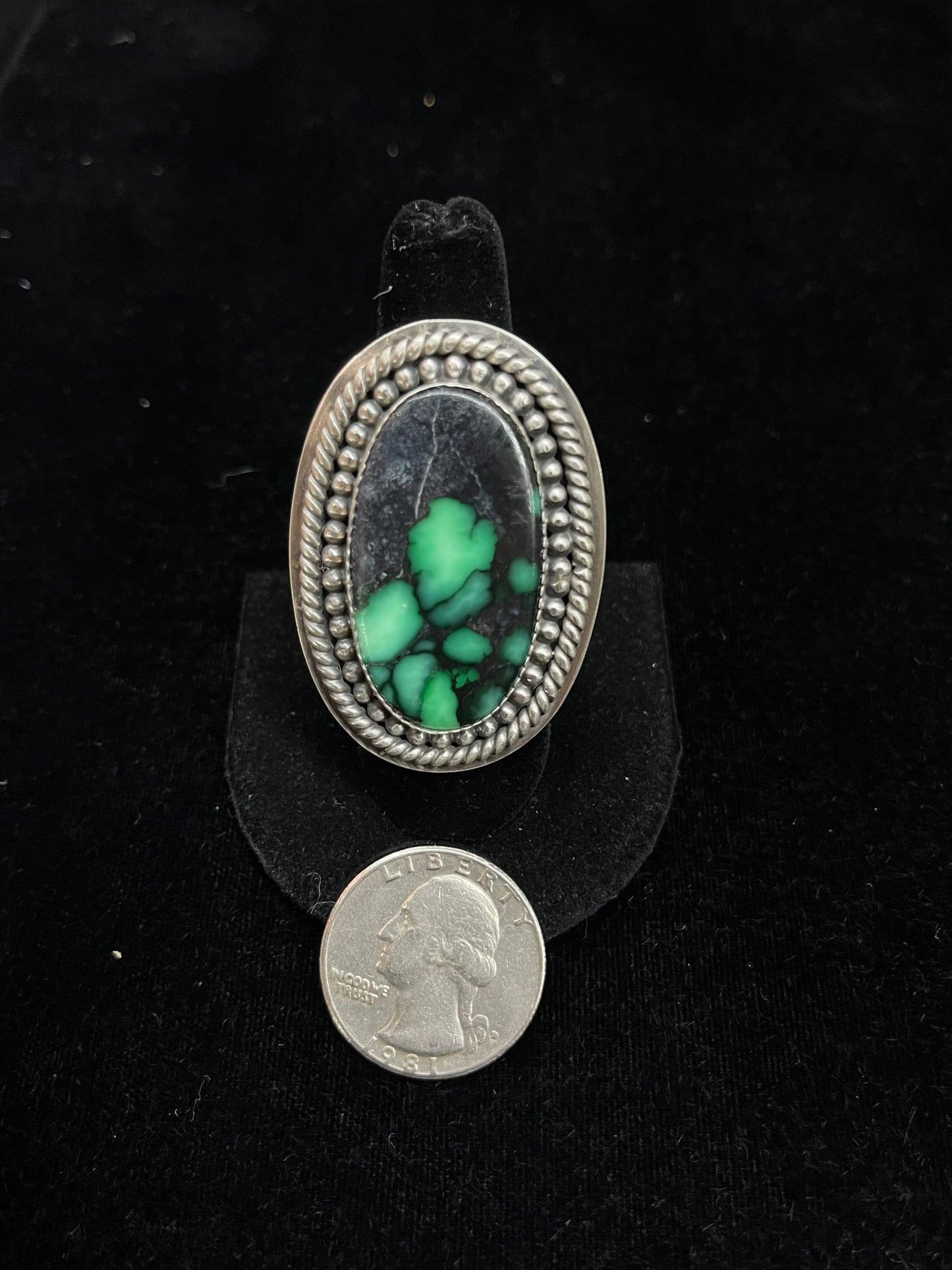 8.5 Emerald Rose Turquoise Ring by J. Piaso Jr., Navajo