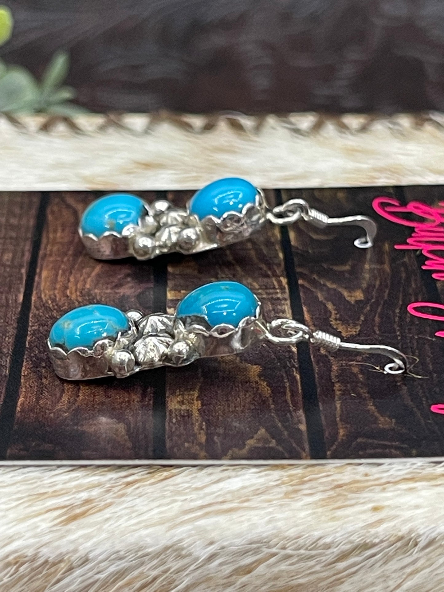 2 Stone Turquoise Dangle Earrings