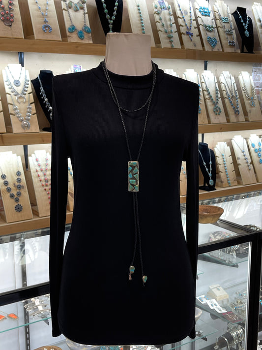 Double Wrap Bolo Tie with Turquoise Stones by Jude Candeleria, Zuni