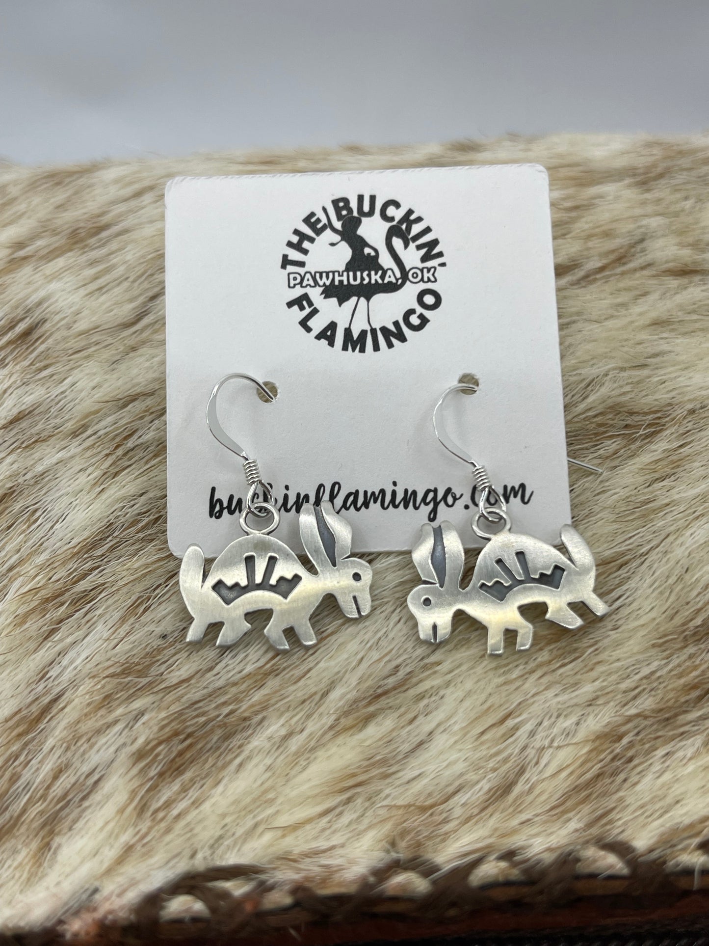 LOT 72 C 5/24 Jackrabbit Silver Overlay Dangle Earrings by Robert Gene, Navajo
