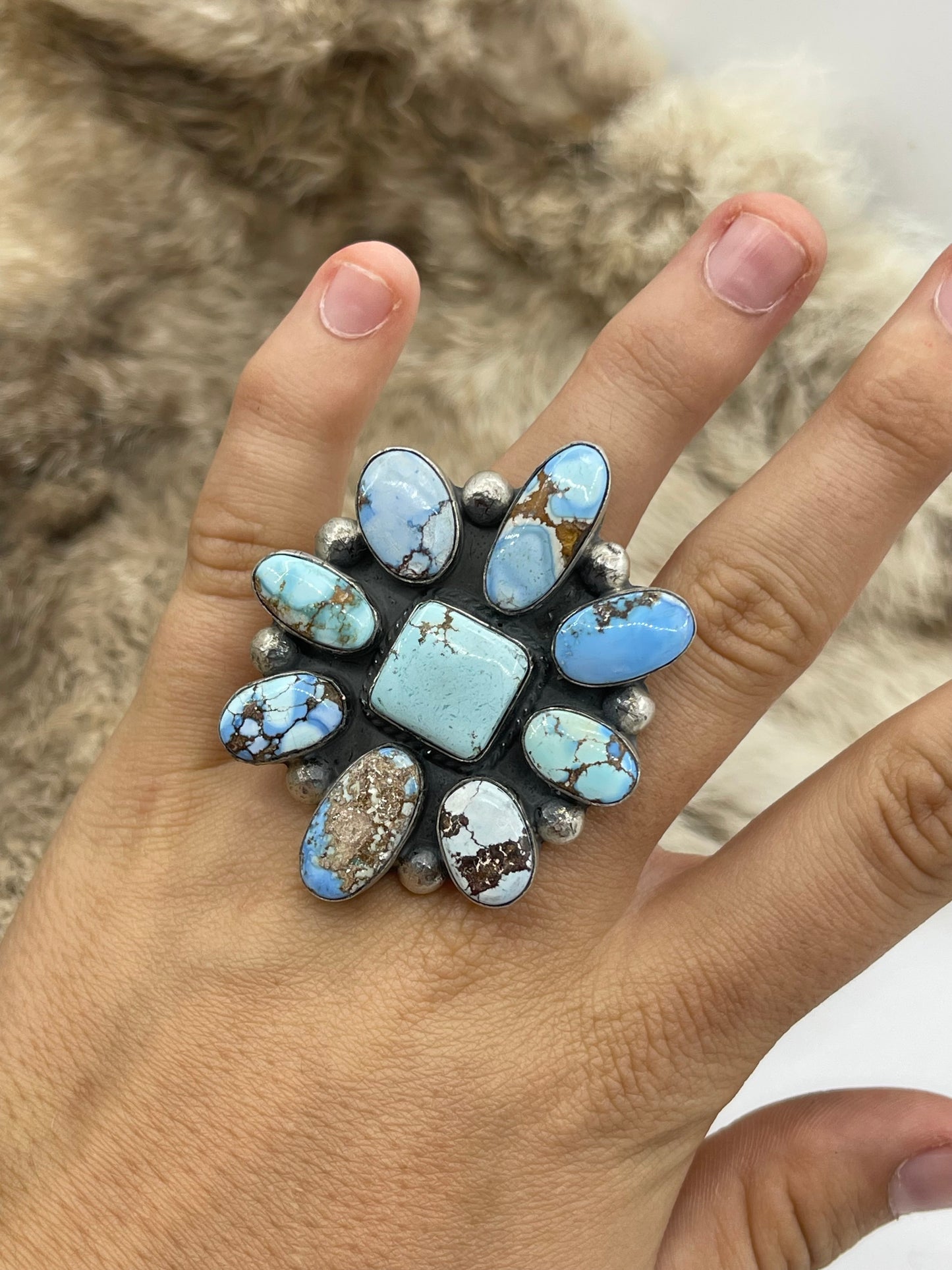 Adjustable (6.0-11.0) Golden Hills Cluster Ring by Thompson Piaso, Navajo