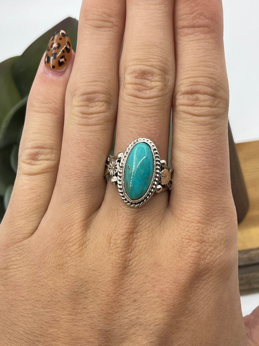 5.5 Oval Kingman Turquoise Ring by Annette Chiquito, Navajo