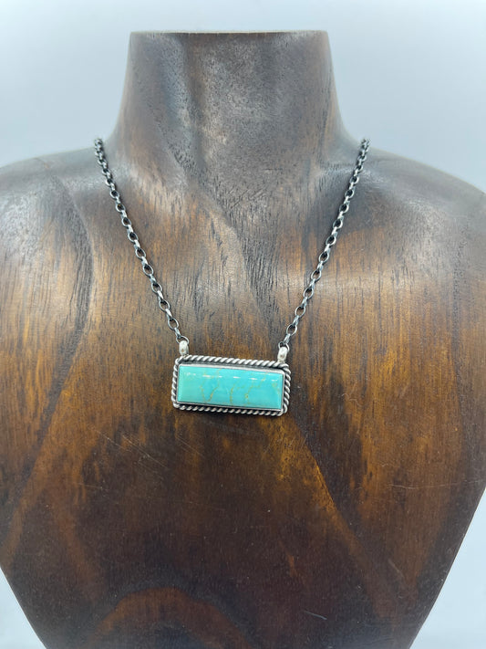 Kingman Turquoise Bar Necklace by Johnny Dixon, Navajo