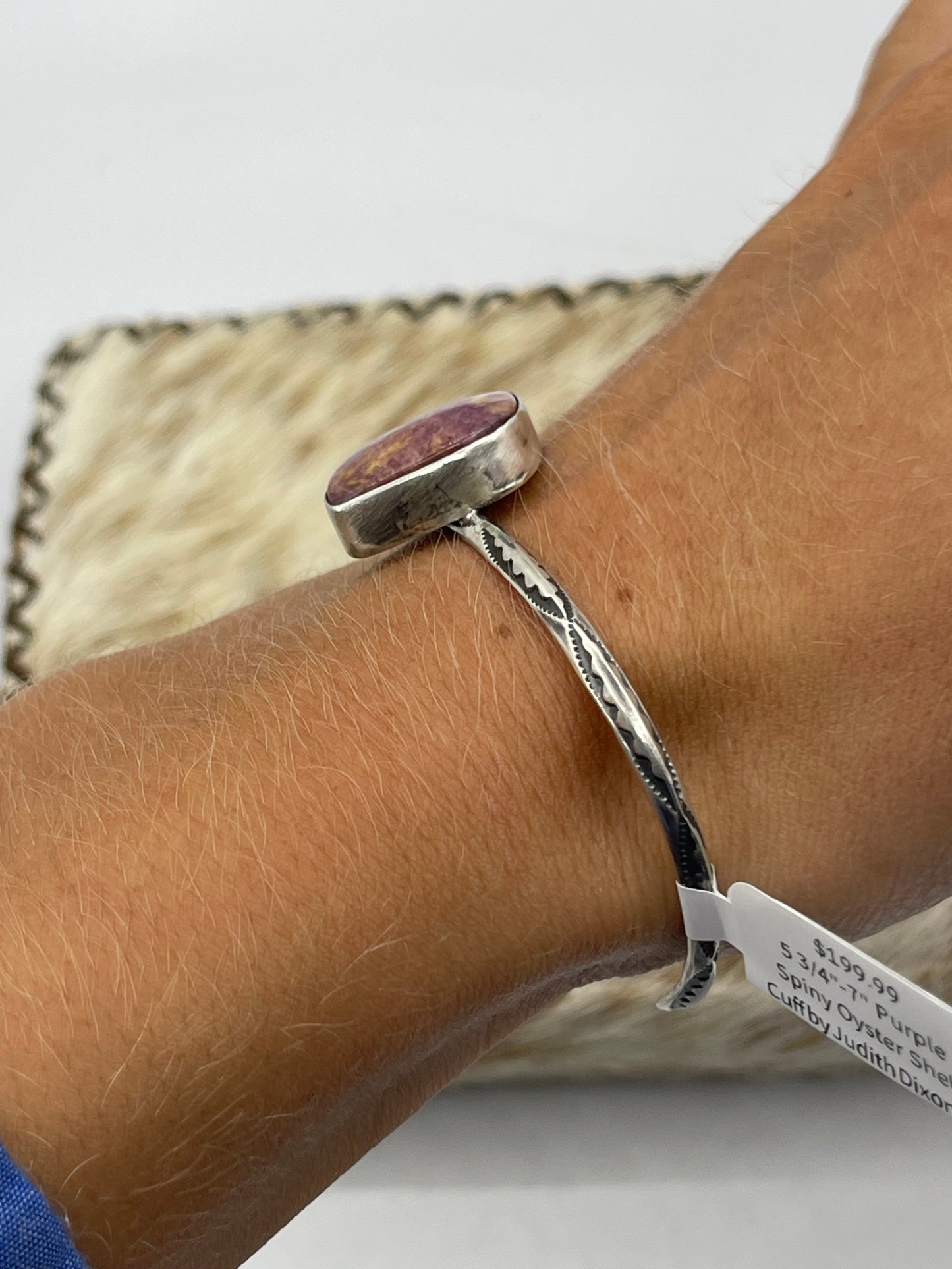 5 3/4"-7" Purple Spiny Oyster Shell Cuff by Judith Dixon, Navajo