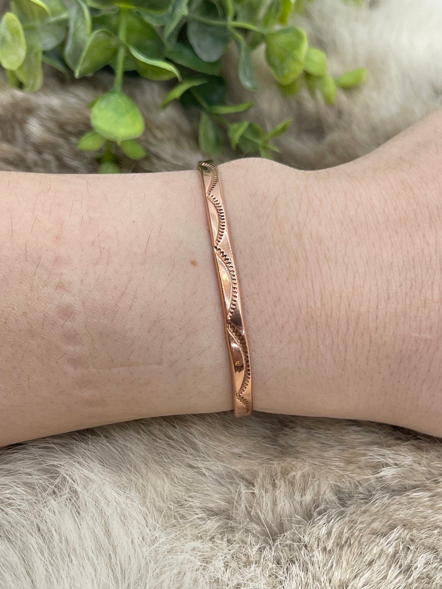 Copper Stamped Stacker Cuff By Elaine Tahe, Navajo