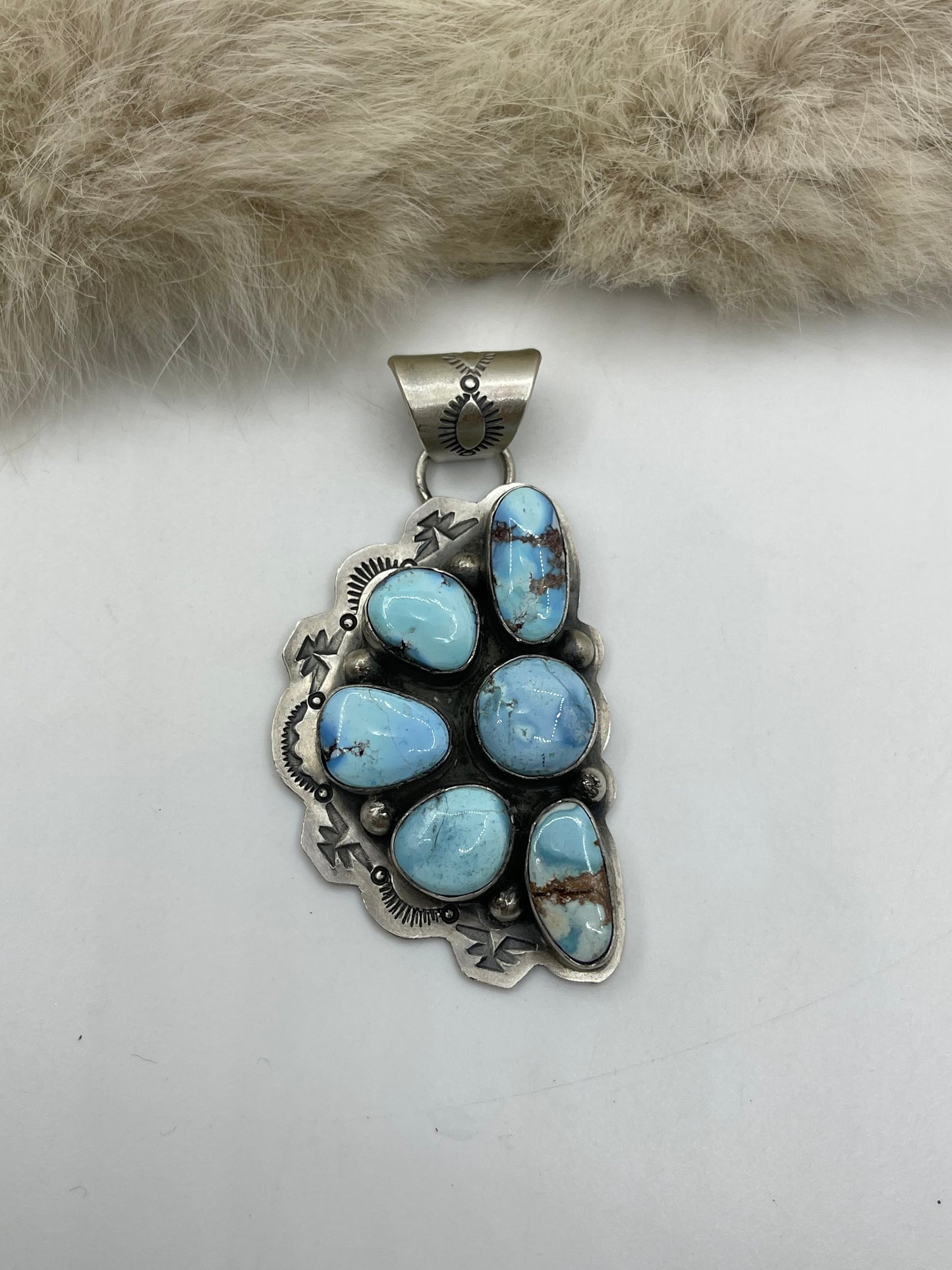 8mm Bail Golden Hills Turquoise Half Cluster Pendant by Lyle Piaso, Navajo