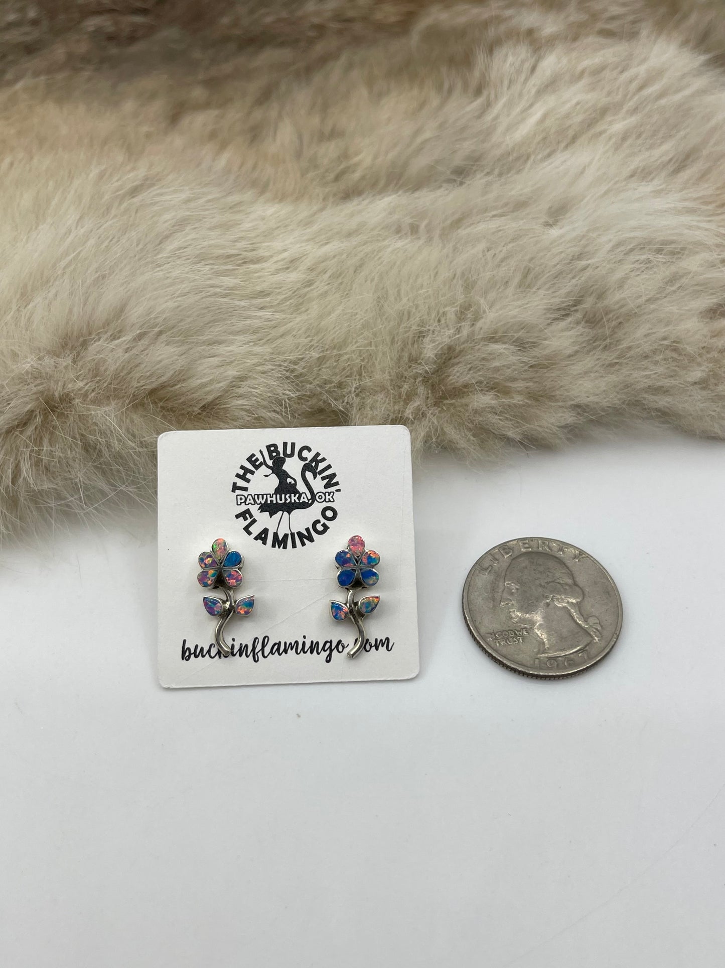 Blue Opal Flower Earrings by Donna Lasiloo, Zuni