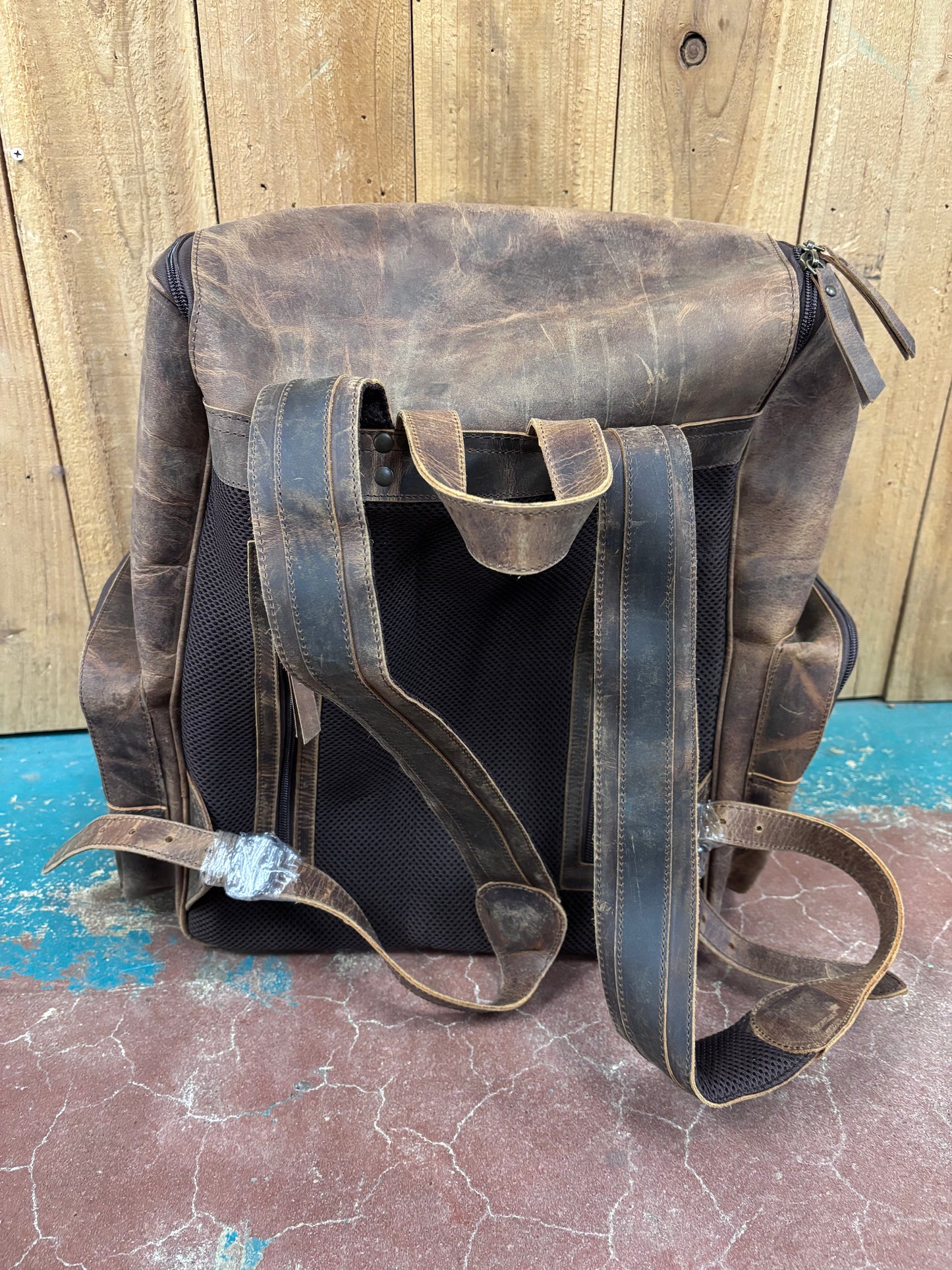 Brown Leather Boot Stitched Backpack