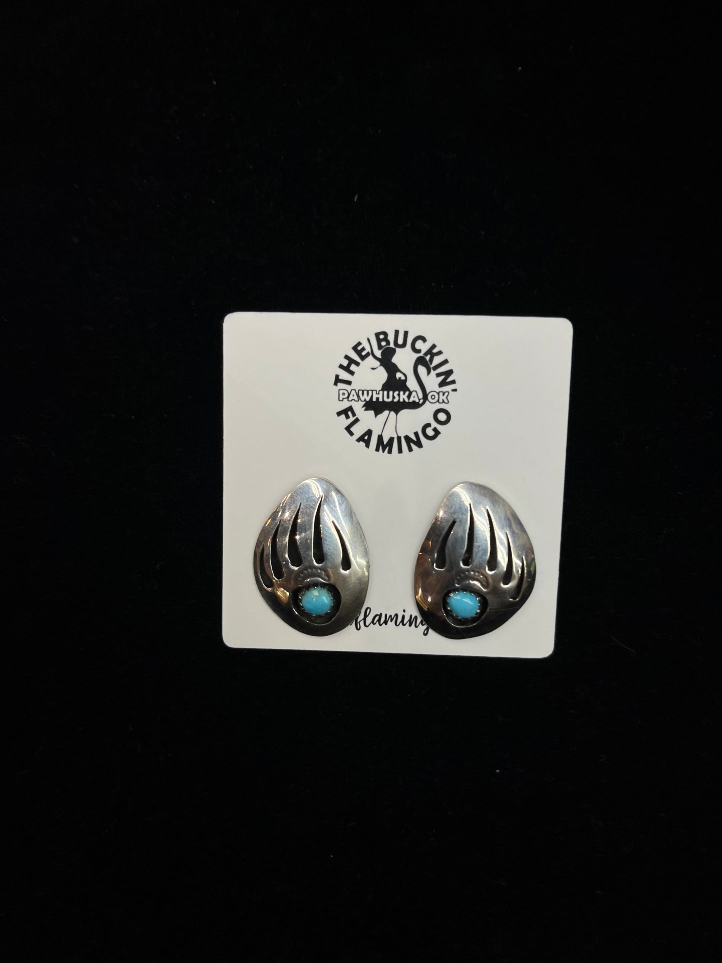 Turquoise Bear Paw Shadow Box Post Earrings by Ervin Begay, Navajo